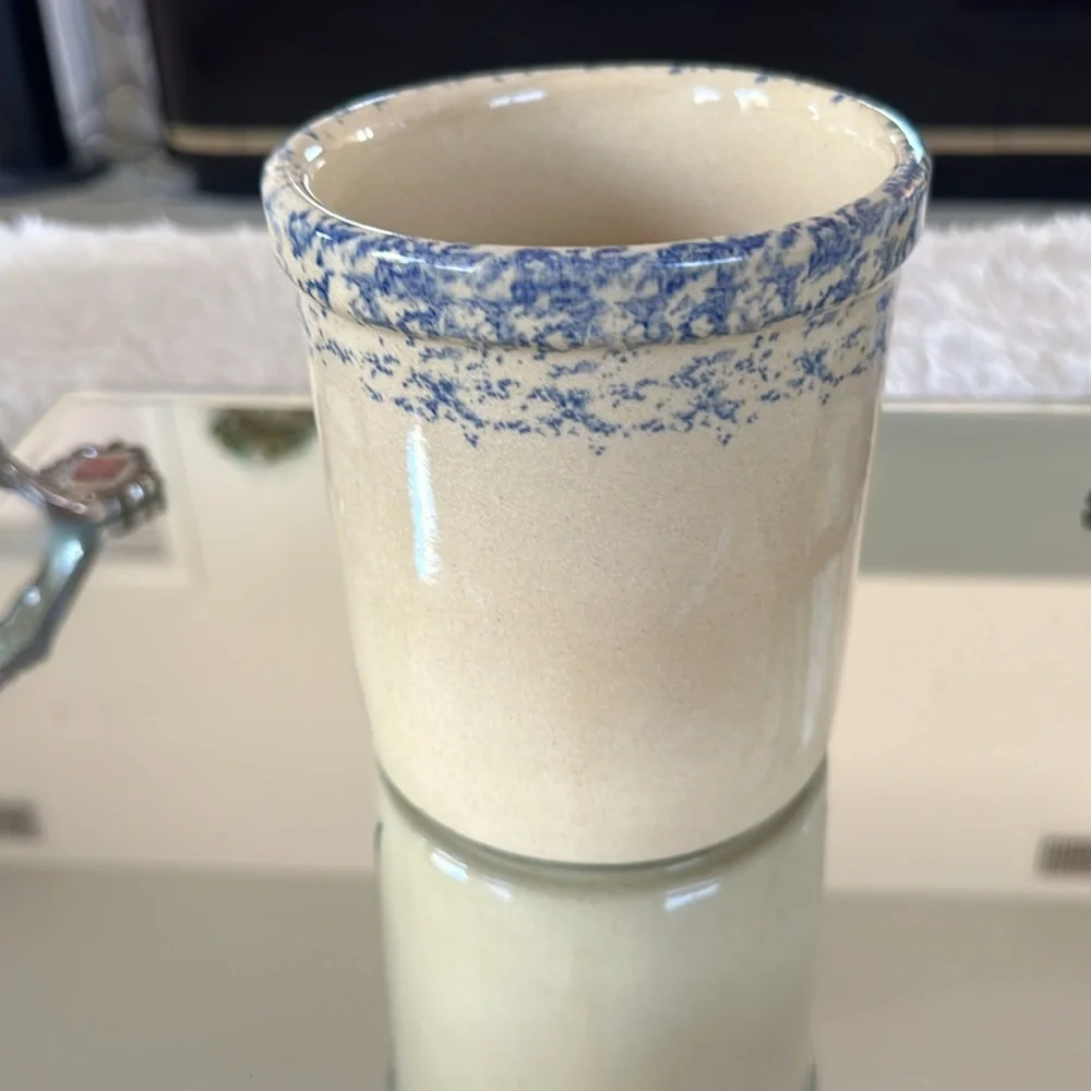Vintage Roseville OH 1 Quart Crock Salt Glazed Robinson Ransbottom Blue Wheat